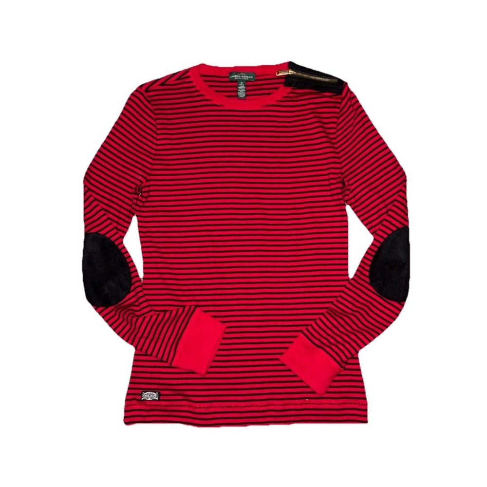 Lauren Ralph Lauren long Sleeve Shirt M Red Striped Elbow Patches Pullover